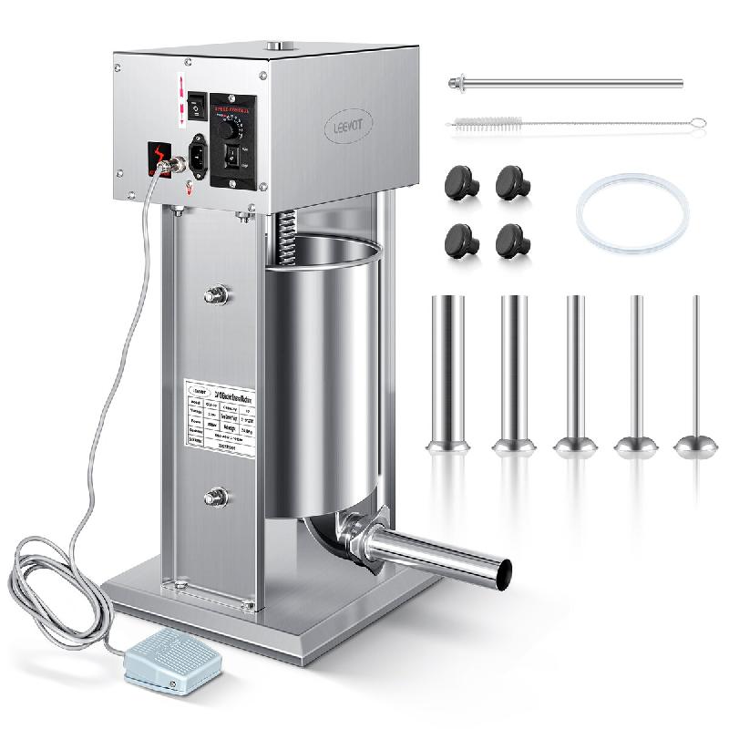 Leevot poussoir à saucisse électrique professionnel ETV10L - 10L - 9 vitesses - inox 304 - pédale et 4 tubes - inox ETV10L_0