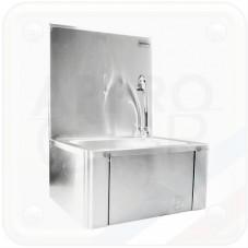 Lmd - lave-mains inox adossé avec panneau basculant - commande fémorale - mitigeur eau chaude et froide_0