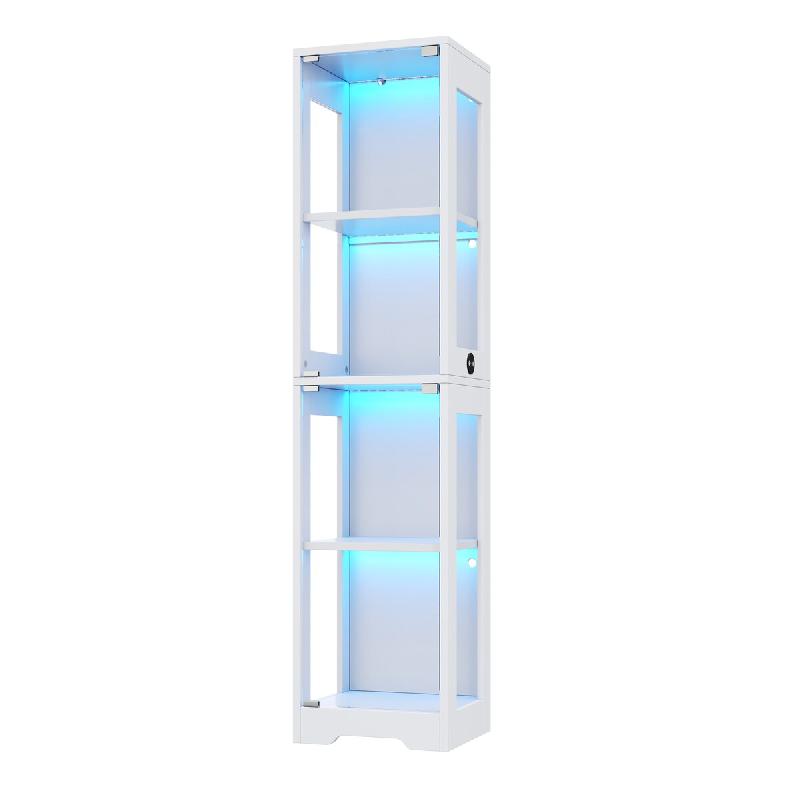 Merax Vitrine en verre LED 40 x 35 x 160 cm avec 3 couleurs de lumière, capteur et commande tactile, côtés en acrylique, 4 niveaux et protection -_0