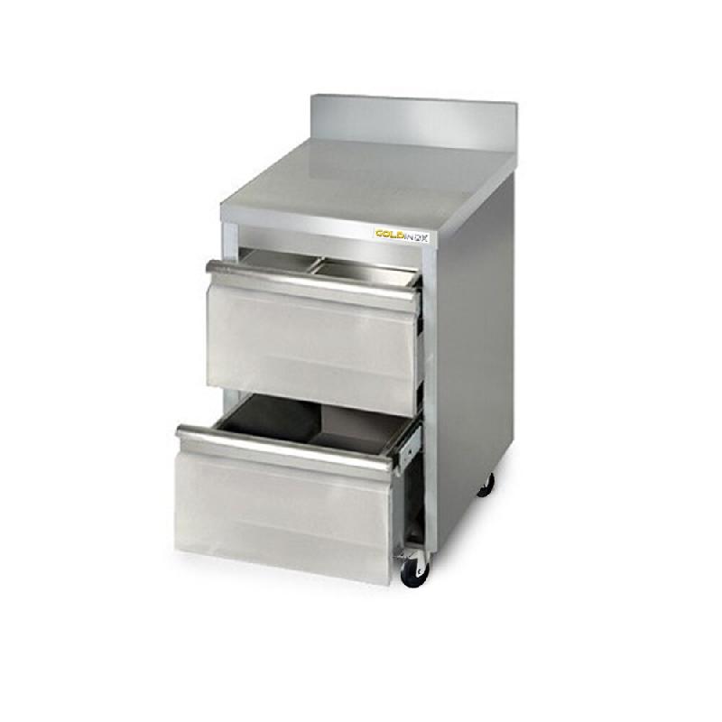 Meuble inox 2 tiroirs 500 x 600 mm adossée sur roulettes / GOLDINOX - gris inox 3701770820757_0
