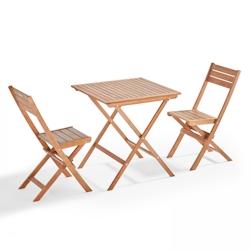 Oviala Business Table et 2 chaises pliante en bois d'eucalyptus - Oviala - marron Bois massif 106572_0