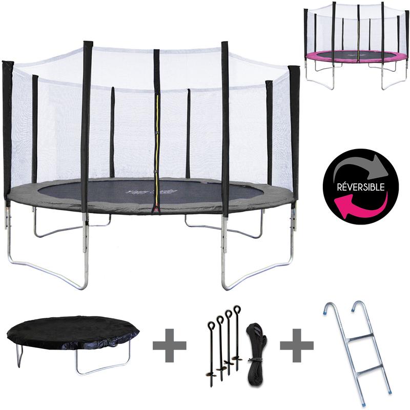 PACK PREMIUM TRAMPOLINE 430CM RÉVERSIBLE GRIS / ROSE MELBOURNE + FILET