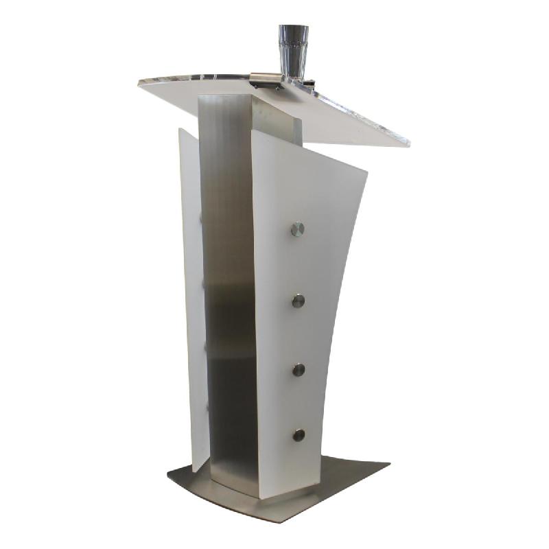 Pupitre métal/acrylique Presse - Bravour® - Design professionnel en acier inoxydable brossé, plateau large et stable_0