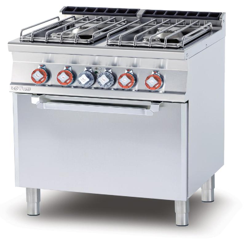 Redcook Cuisinière gaz 4 feux avec four électrique statique GN1/1, veilleuse, structure inox, 80x70,5x90 cm, modèle CFV4-78GPE - 1777_0