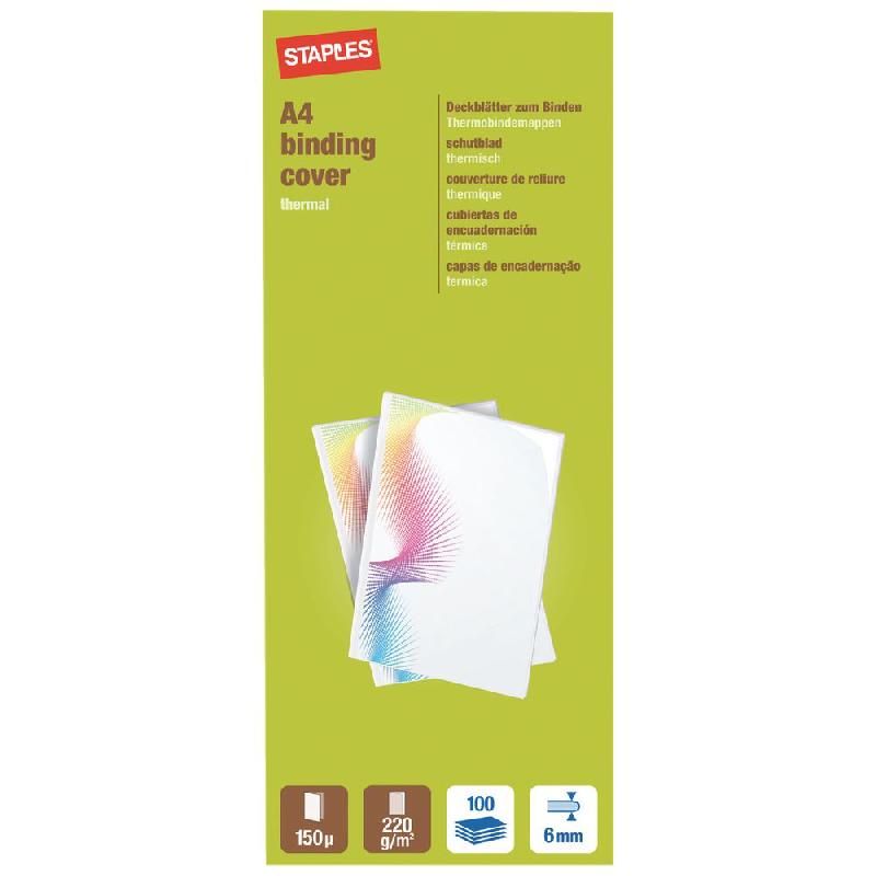 STAPLES COUVERTURE A4 POUR THERMORELIEUSE DOS 6 MM BLANC.