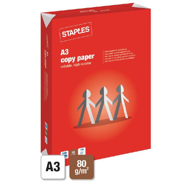 STAPLES PAPIER COPY PAPER - RAMETTE DE 500 FEUILLES - FORMAT A3 (80 G/M²), COULEUR BLANC (PRIX À L'UNITÉ)