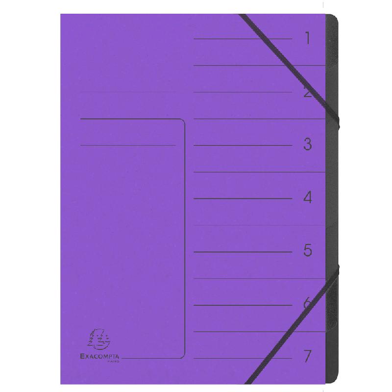 TRIEUR AGRAFÉ AVEC ÉLASTIQUES INTÉRIEUR NOIR 7 COMPARTIMENTS - A4 - VIOLET - LOT DE 10