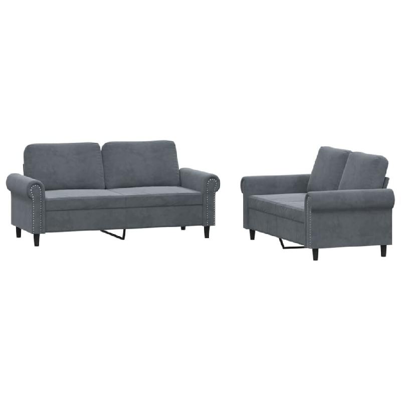 VidaXL Ensemble de canapés 2 pcs avec coussins Gris foncé Velours Modèle Yernessa - 3202211_0