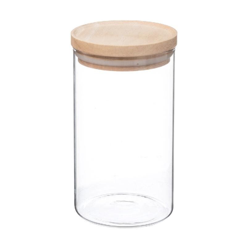 WellHome - Pot en verre et bois, fermeture hermétique 1L - transparent verre WH14031_0