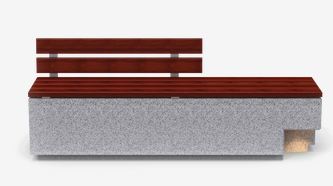 Banc public Kube Luz Plus UM372LPL - béton préfabriqué gris granite avec lattes en bois tropical et balise LED intégrée_0