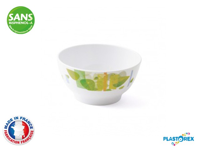 BOL G.M. 0,70L MELAMINE BLANCHE DECOR FEUILLES