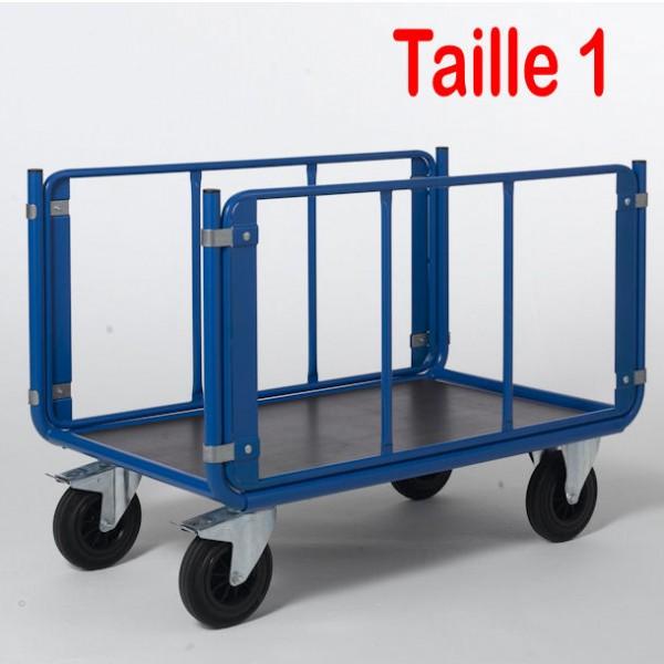 Chariot tubulaire 2 ridelles - Dimensions utiles 1080 x 620 mm - Capacité 500 kg - Roues pivotantes avec frein - Marque Rolléco_0