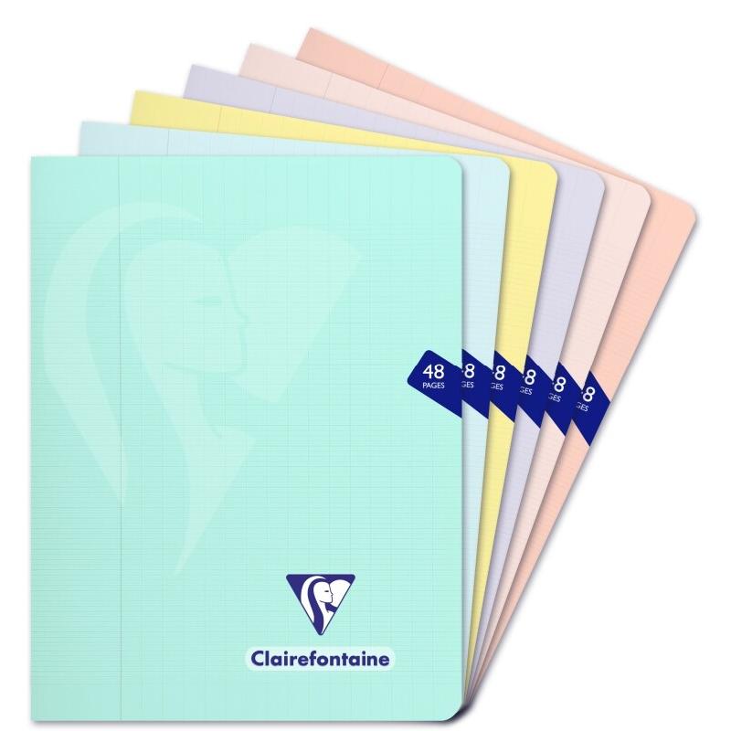 Clairefontaine Lot de 10 Cahier Mimesys 17x22, 48p./24 feuilles 90 g/m² piquées, coloris pastels assortis (6), Séyès - 3329683087519_0