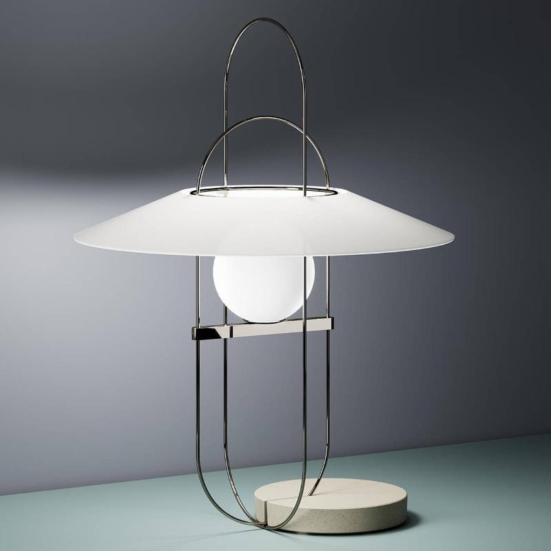FONTANA ARTE LAMPE À POSER LED FILIGRANE SETAREH, CHROMÉ-BLANC