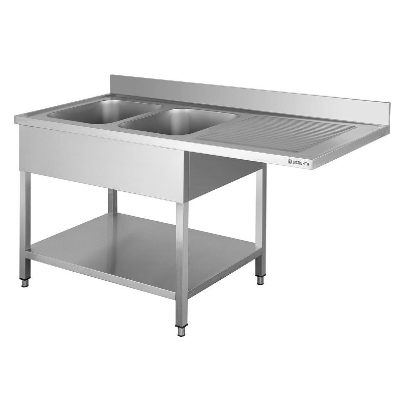 GastroHero Centre de plonge Basic 16x6 avec 2 cuves à gauche, dosseret et étagère inférieure - inox SPZT-BASIC16X6L2_0