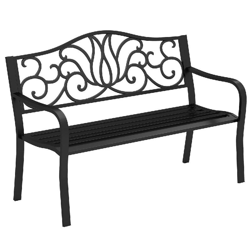 Helloshop26 - Banc de jardin 127 x 61 x 89 cm pour 2-3 personnes confortable et ergonomique style floral en métal noir 20_0010556 - 3000226233654_0