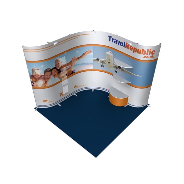 Stand modulaire 3x3m - 1 module podium semi-circulaire - ISOframe - Assemblage sans outils - Visuel PVC semi-rigide_0