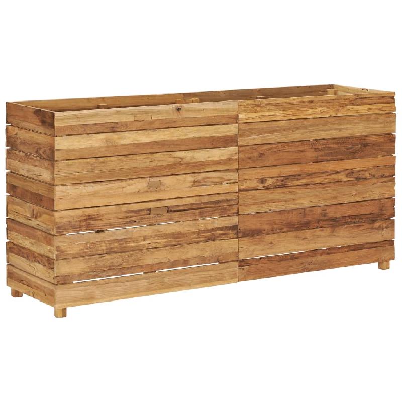 JARDINIÈRE LIT SURÉLEVÉ PLANTES FLEURS JARDIN 150 X 40 X 72 CM BOIS DE TECK RECYCLÉ ET ACIER 02_0000914_0