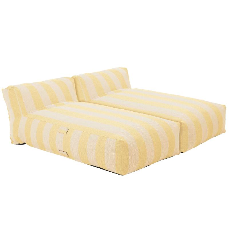 Oviala Business Salon de jardin modulable avec 2 méridiennes rayées jaune clair - jaune polyester 115637_0
