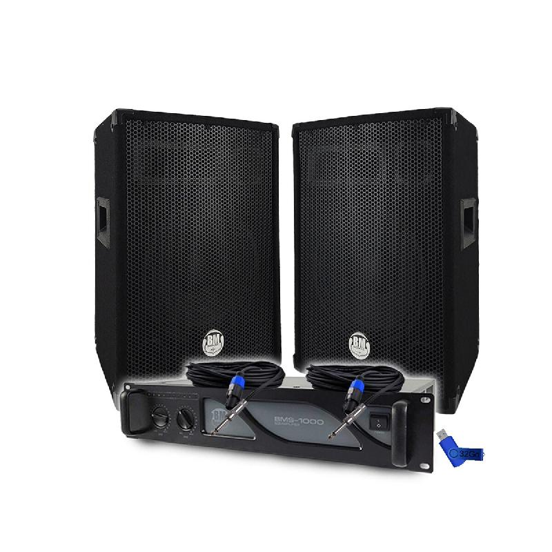 Pack Sono DJ BM SONIC Amplificateur BMS1000 1000W, Paire d'Enceintes Passives BMS10 2x400W, Câbles, Sonorisation PRO+Clé 32G - 3666638038746_0