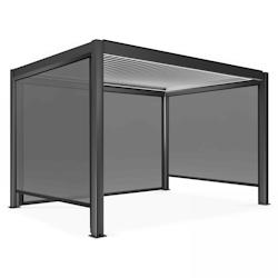 Oviala Business Pergola bioclimatique autoportée motorisée éclairée 3x4m et 3 stores - gris aluminium 109356_0