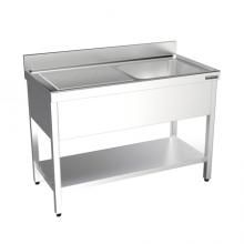 Plonge avec bâti et étagère - Distform - pieds carrés en acier inoxydable - dosseret arrière 105 mm - largeur 600 à 2000 mm_0