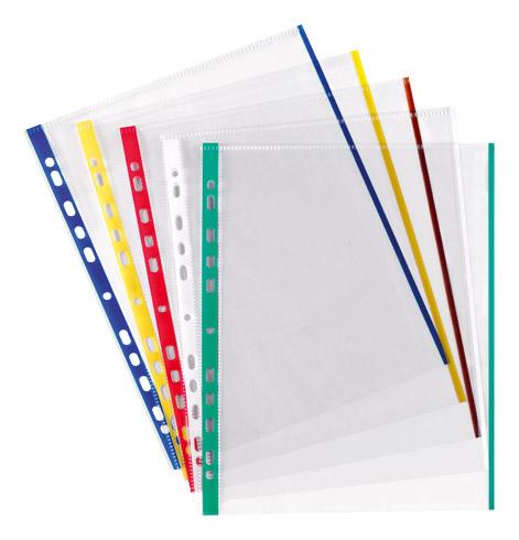 POCHETTES PERFORÉES OXFORD A4 BORDS COULEURS POLYPROPYLÈNE LISSE 9/100E - BOÎTE DE 100