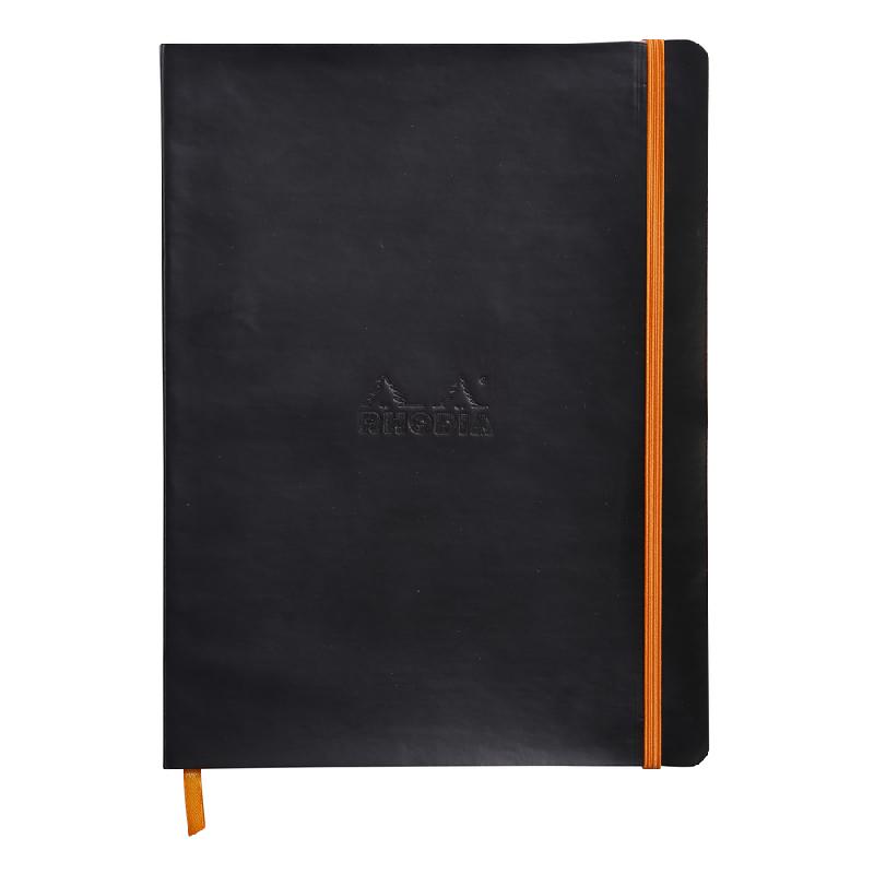 RHODIARAMA CARNET SOUPLE 19X25 CM 160 PAGES DOT PAPIER IVOIRE 90G FERMETURE ÉLASTIQUE - NOIR