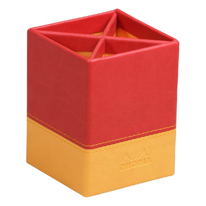 RHODIARAMA POT À CRAYONS SIMILI CUIR ITALIEN 8X8X11 CM - COQUELICOT - LOT DE 4