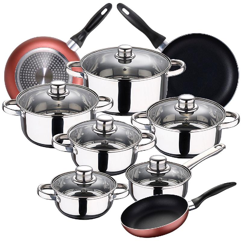 San Ignacio - Batterie de Cuisine Cassel 14/16/18/20/24cm en Acier Inoxydable avec Jeu de Poêles Paradise 16/20/24cm en Aluminium Pressé - multi-mat_0