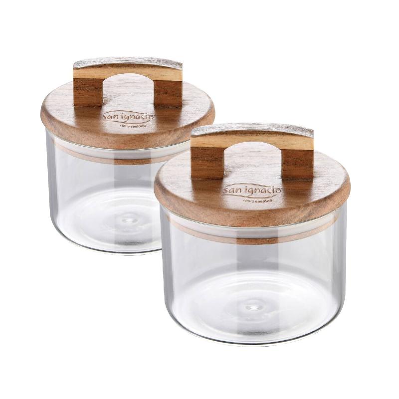 San Ignacio - Ensemble de bocaux 400 ml et 500 ml en verre borosilicate avec couvercles en bois d’acacia - beige Q4841_0