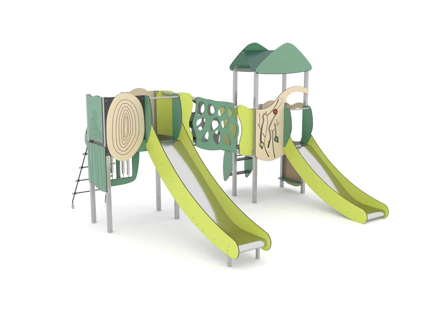 Structure multi-activités métallique Organik - LD1OR2111 - Ludoparc - 2 tours en inox avec planchers HPL_0