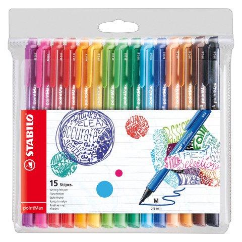 STYLO FEUTRE STABILO POINTMAX À CAPUCHON POINTE 1 MM - POCHETTE DE 15