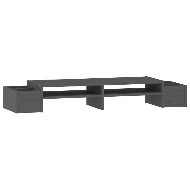 Support pour moniteur en bois de pin solide gris - 100 x 27,5 x 15 cm - avec espace de rangement 02_0004465_0