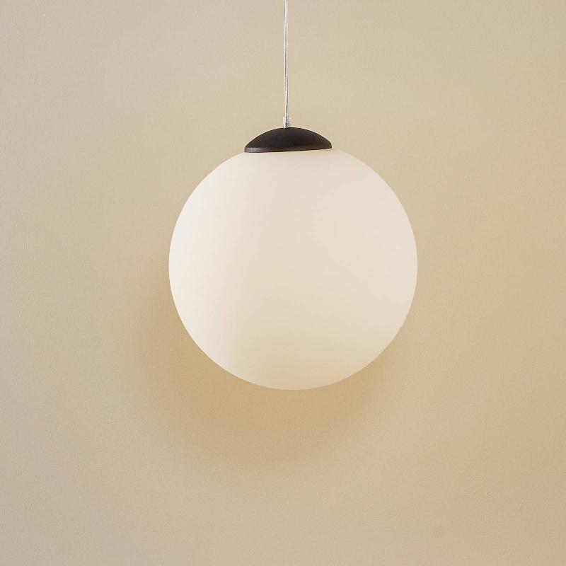 SOLLUX LIGHTING SUSPENSION BALL, VERRE OPALE/CHROME, Ø 40 CM