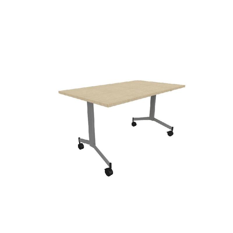 TABLE BASCULANTE A ROULETTES 140 CM X 70 CM - CHENE NEBRASKA PIEDS METAL ALUMINIUM