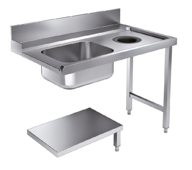Table d'approvisionnement avec étagère bac et trou vide-déchêts à droite pour 7280.0045-0046 - 1200x750x900 mm - 7106.0020_0