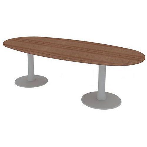 TABLE DE RÉUNION PLATEAU OVALE L.240 NOYER CANALETTO 2 PIEDS - QUADRIFOGLIO