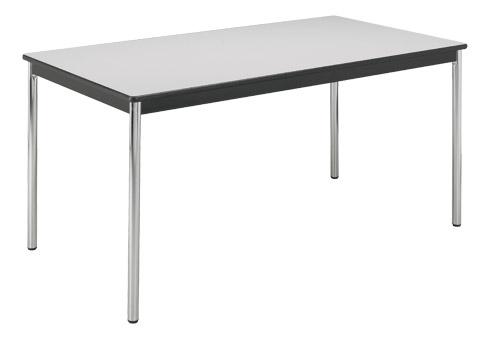 TABLE RECTANGULAIRE CONFORT AVEC BORDS ARRONDIS ANTICHOCS GRIS CLAIR PIÈTEMENT CHROMÉ 140 X 70 CM