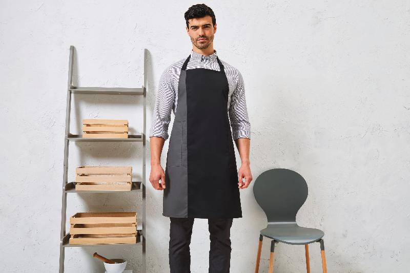 Tablier à bavette bicolore - PR162 - Polyester et coton twill, réglable avec poches latérales_0