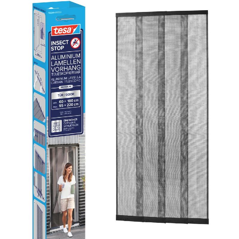 Tesa INSECT STOP Aluminum Lamella Curtain Premium - moustiquaire télescopique - pour portes de balcon et de patio - installation facile sans perçage_0