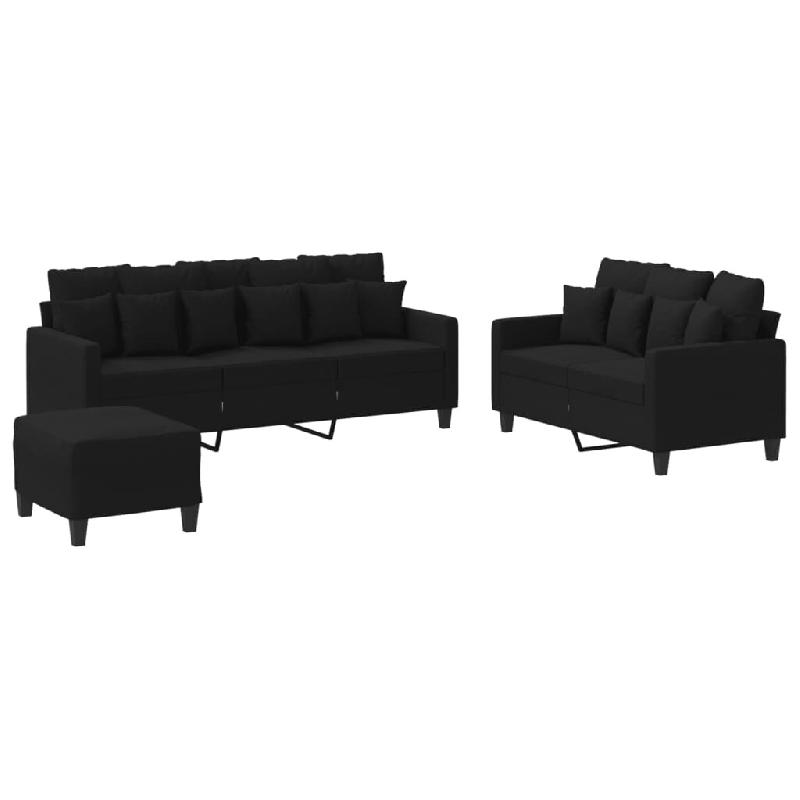 VidaXL Ensemble de canapés 3 pcs avec coussins Noir Tissu Modèle AbriChêne 62 - 3201676_0