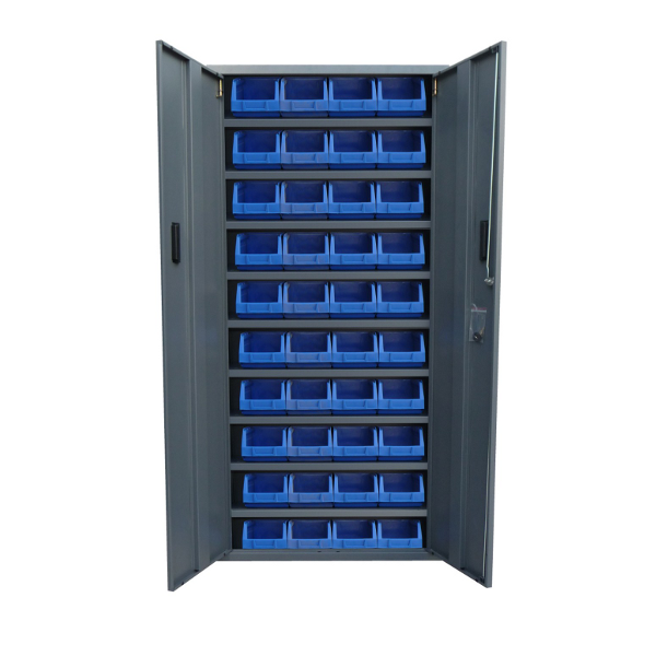 Armoire 2 portes avec bacs en polypropylène - 40 bacs bleus de 4 litres - 9 étagères - Marque Rolléco_0