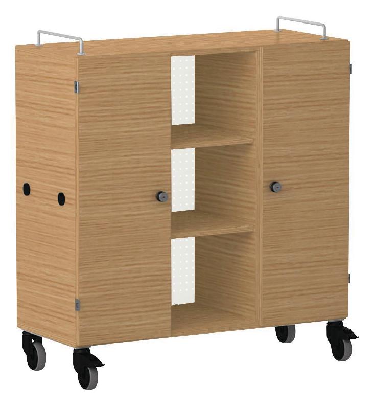 ARMOIRE BASSE SHIFT+ LANDSCAPE MÉLA. 9 CASES - 2 PORTES - CHÊNE - BLANC - MANUTAN COLLECTIVITÉS