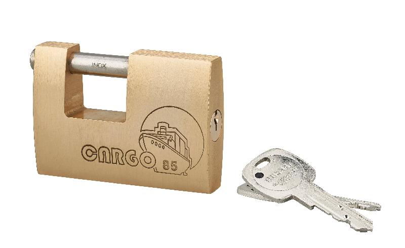Cadenas à clé Cargo 85 mm Adriatic - corps monobloc laiton, anse inoxydable, mécanique à goupilles - THIRARD_0