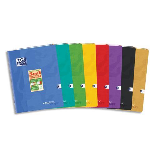 CAHIER OXFORD EASY BOOKKRAFT COUVERTURE KRAFT RELIURE PIQÛRE 96PAGES SEYES FORMAT 24X32CM - COLORIS ASSORTI