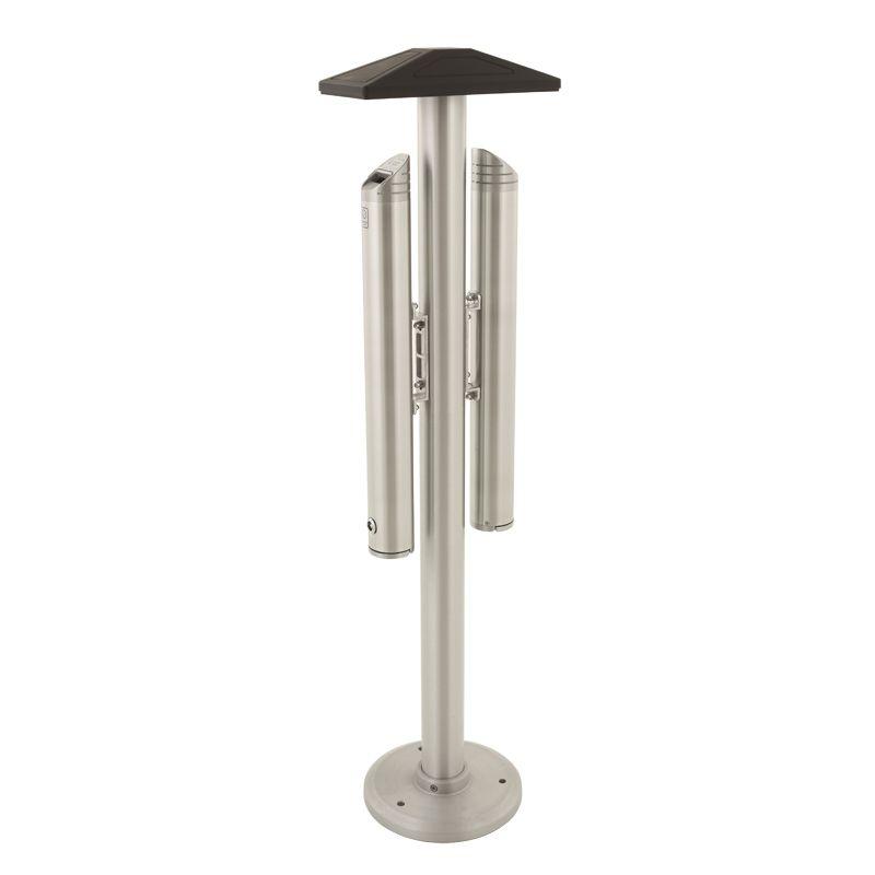 Cendrier sur pied double capacité en aluminium - haute qualité avec protection-pluie et clé triangle_0
