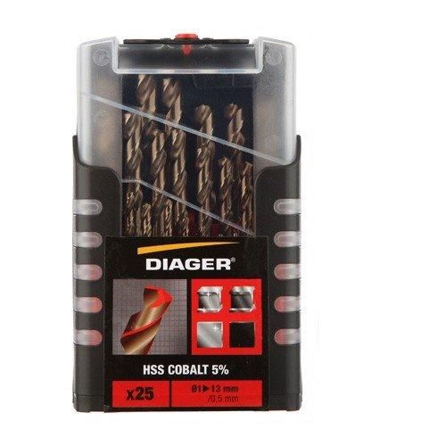 COFFRET DE FORETS HSS DIAGER - COBALT 5% - 25 PIÈCES - Ø 1 À 13 MM - 707D
