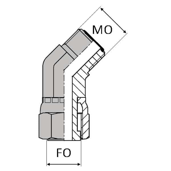 Coude 45° mâle ORFS x femelle tournant ORFS - 1