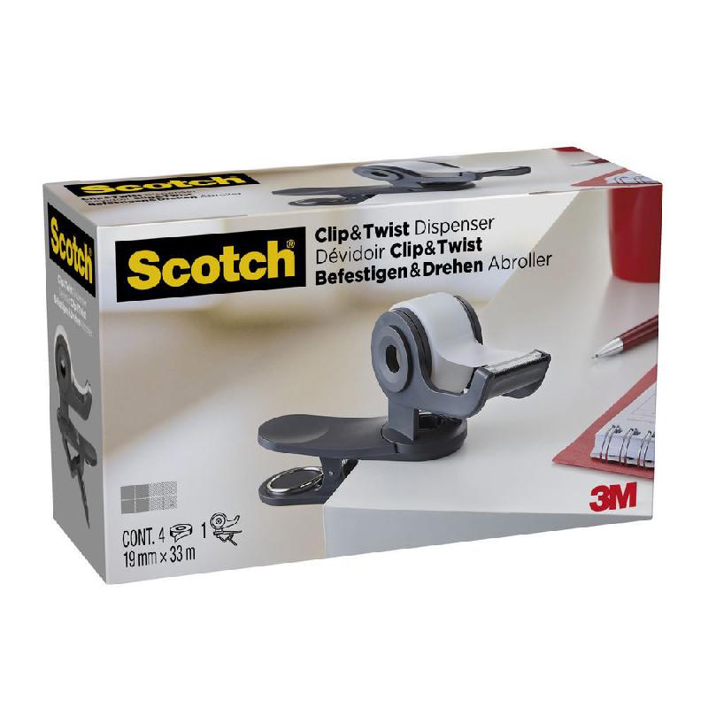 DEVIDOIR DE RUBAN ADHESIF CLIP & TWIST C19 - GRIS ANTHRACITE - LIVRE AVEC 1 ROULEAU ADHESIF 19 MM X 8,89 M
